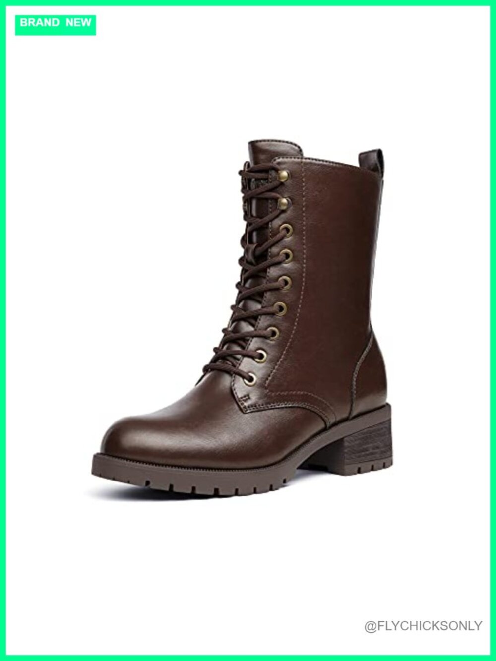 Combat Boots Mid-Calf Lace-Up Military Winter Boot Faux Leather Women's